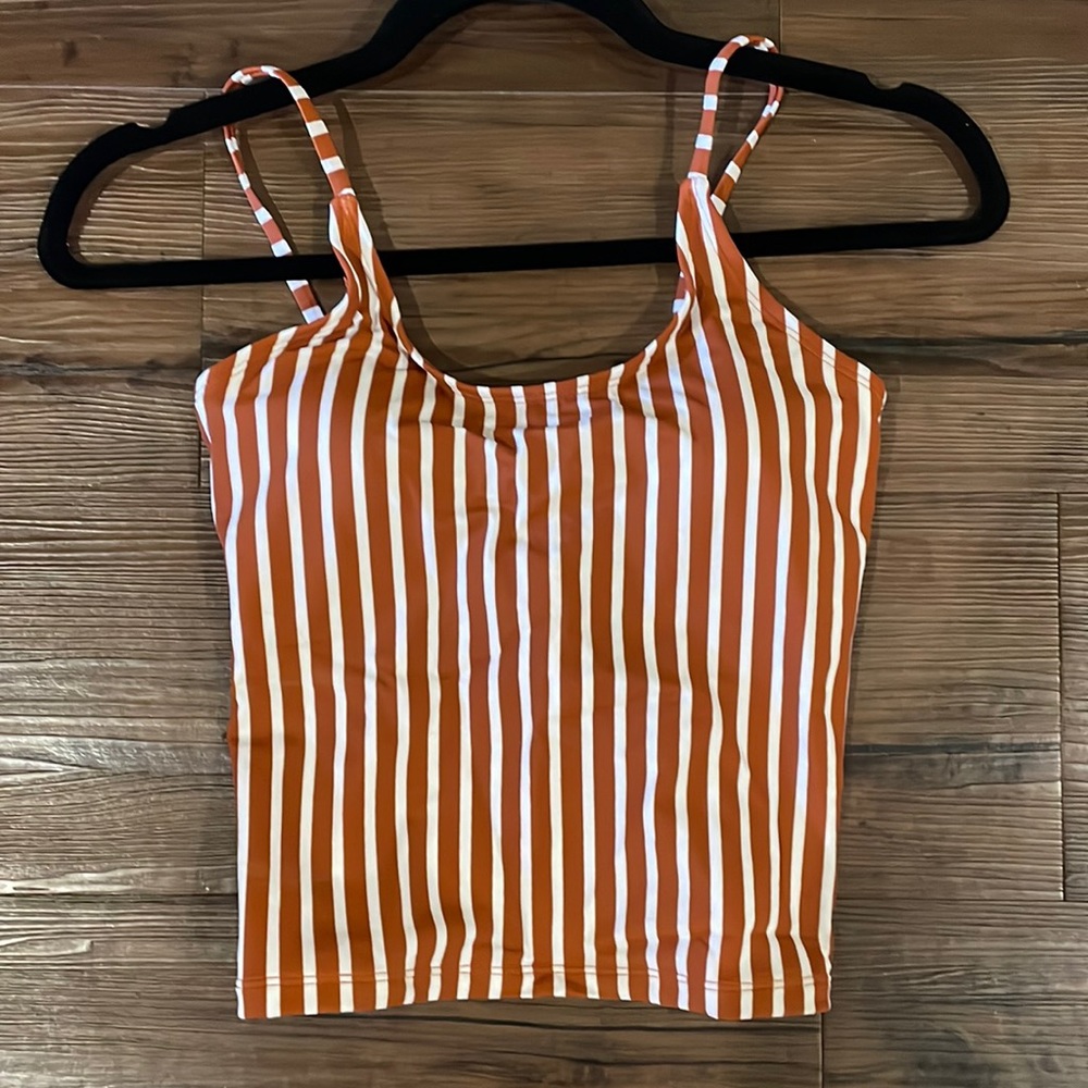 NEW - Coral Reef tie back swim top in rust and white stripe (Size Small)